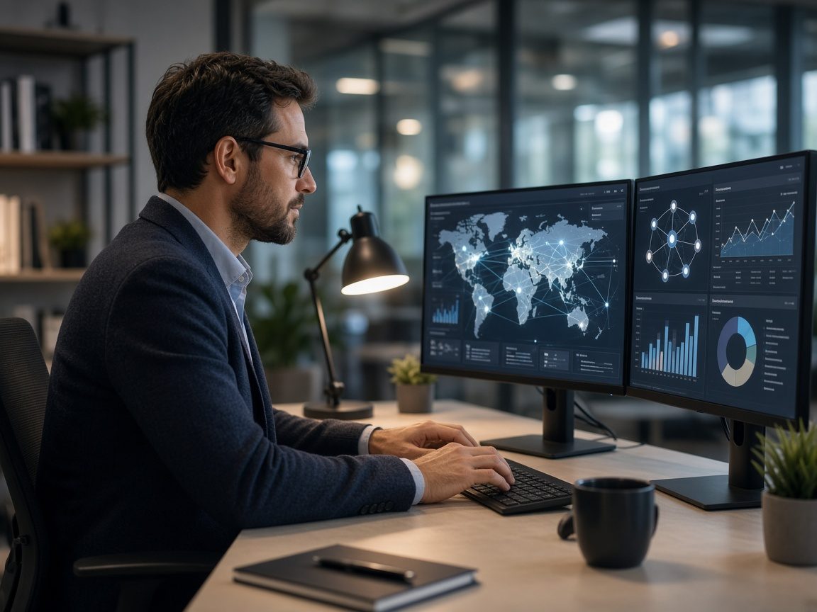 Engineer at dual monitors